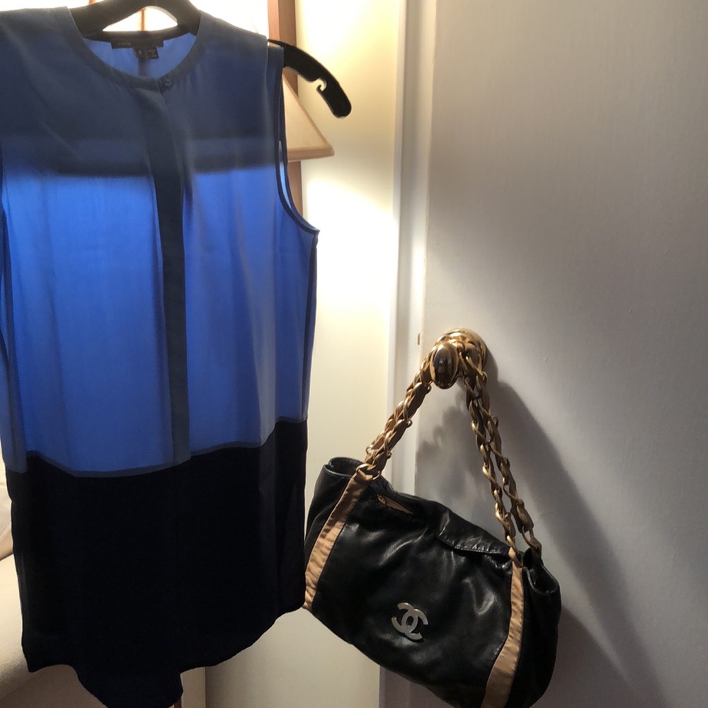 Vince Two Tone Silk Button Down Blouse Small - image 7